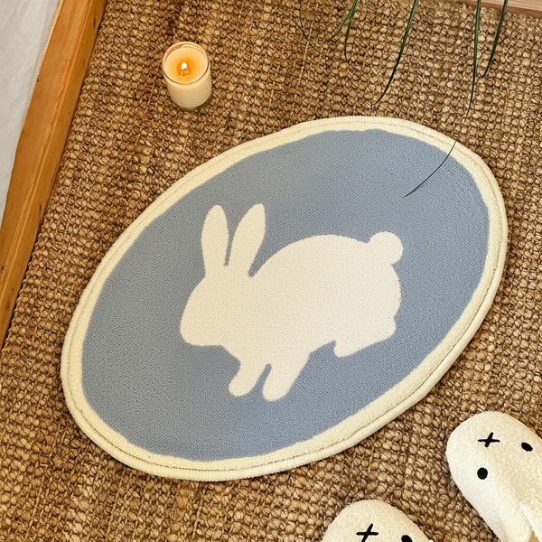 1pc Oval White Rabbit Easter Decor Carpet, Suitable For Decorative Carpet, Bedroom Decor, Small Rug, Carpet, Home Decor, Living Room Carpet, Living Room Small Rug, Bedroom Carpet, Living Room Home Decor, Outdoor Carpet, Washable Carpet, Plush Carpet, Thick Carpet, Thick Rug, Furry Carpet, Autumn/Winter Carpet, Thick Carpet