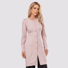 Women's Long Sleeve Button Gabardine Lab Coat Oli - Beige - View 3