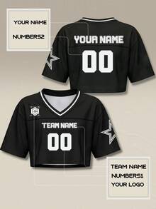 Áo croptop bóng đá nữ thiết kế theo yêu cầu, áo kiểu streetwear in hình thành phố cá nhân hóa, tên và số tùy chỉnh, thiết kế miễn phí, giao hàng nhanh, thiết kế trễ vai. - màu đen - Xem 2