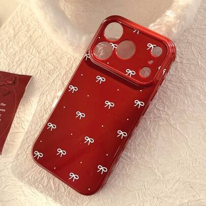 Kavenfort 1件装枫糖红陶瓷白波点蝴蝶结苹果17 Pro Max手机壳，兼容 16、15、13，柔软全包壳，甜美、几何、韩式、简约、小众、ins风，女友礼物