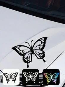 1pc Fashion Butterfly Car Sticker, Reflective Butterfly Flower Eyebrow Engine Hood Car Decal - Butterfly Car Decals - View 3