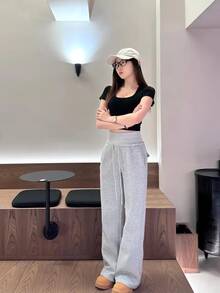 Nike Sportswear Phoenix Fleece 純色繫帶高腰寬腿針織運動褲 女款 灰色 - 灰色 - 查看 7