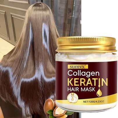 Mascarilla capilar de colágeno y queratina - Nutrición profunda para cabello seco y dañado - Restaura el brillo, la fuerza y la elasticidad - Enriquecida con aceite de argán, aceite de coco y manteca de karité - Fórmula reparadora nutritiva, cuidando del cabello sano y radiante - 120g/4.230oz