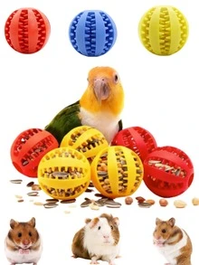 1/3pcs Small Pet Hamster Parrot Toy Ball, TPR Slow Feeder Toy, Blue/Red/Yellow Food Interactive Toy, Dental Care & Boredom Relief Small Pet Toy Ball, Rabbit Chew Toy Ball - Multicolor - View 11