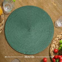 30/38cm 深綠色塑膠手工編織餐墊，12cm 杯墊，圓形編織餐墊，隔熱裝飾餐墊，多色可選，防皺餐墊，適合生日、聖誕節、萬聖節 - 墨綠色 - 查看 12