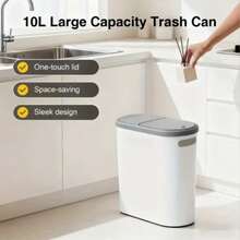 Large Capacity White And Gray Bathroom Bin With Lid And Handle - Stylish Push-Open Design, Perfect For Small Areas - Thùng rác có nắp đậy - Xem 3