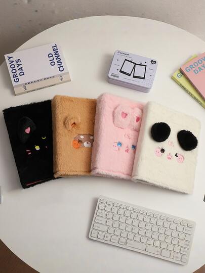 A5尺寸卡通兔子毛绒活页夹封面，可爱毛绒动物照片卡片收纳册，活页照片集