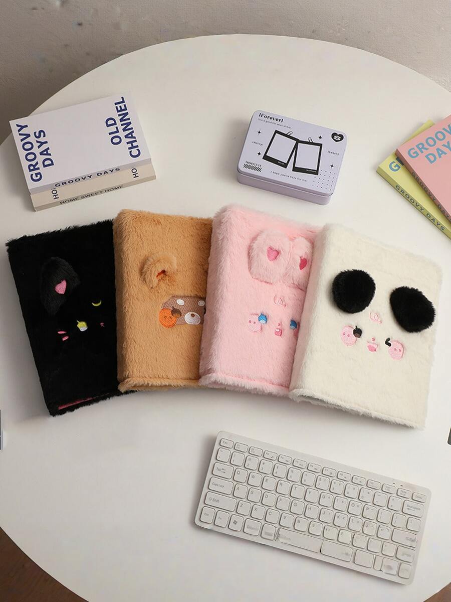 A5尺寸卡通兔子毛绒活页夹封面，可爱毛绒动物照片卡片收纳册，活页照片集