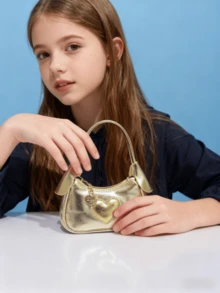 儿童心形女童手提包，新款秋冬时尚包包，公主风迷你钱包，超可爱托特包，圣诞节/生日礼物，糖果/口红/零食袋，金色、银色、粉色、紫色、白色、红色可选 - 彩色 - 查看 15