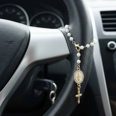 1pc 15cm Adjustable Length Minimalist Cute Rose Beaded Car Hanging Decor, Fashionable Unique Auto Pendant Accessory
