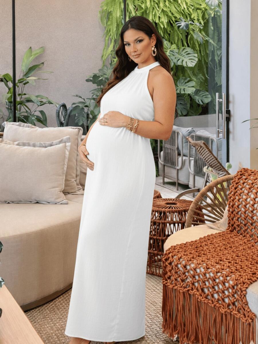 Women's Plus Size Dress For Gender Reveal Parties, Maternity, Photoshoots, Fashion, Party, Wedding, Graduation, Elegant Style, Backless, Adjustable Tie, Comfortable, Loose Fit, Doesn't Constrict. - 白色 - 查看 1