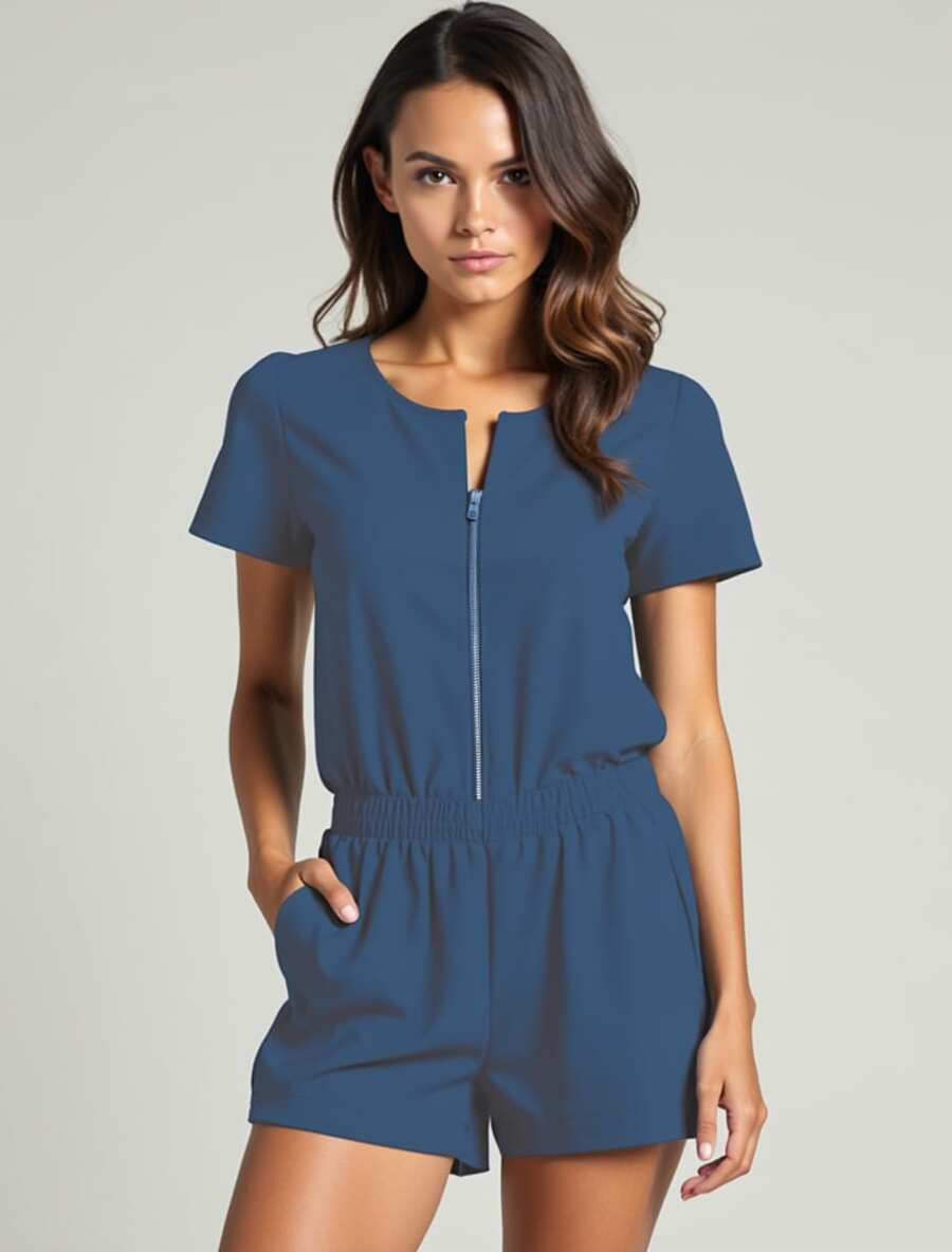 Women's Plus Size Curve Jumpsuit In Denim Fleece With Zipper - Vaqueros azules - Ver 1