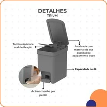 Trium 6L Pedal Bin, Wastebasket With Lid, For Kitchen Sink, Bathroom, OR With Hidden Bag Ring - trắng - Xem 5