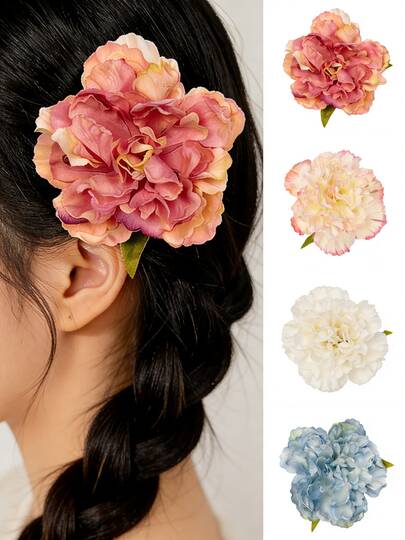 1pc/7pcs Vacation Style Floral Hairpin, Realistic Peony Flower Side Clip Hair Accessory, Sweet Large Flower Hair Clip, New Spring/Summer Beach Holiday Decor, Hair Accessories For Women, Head Accessories, Claw Clips, Hair Slide