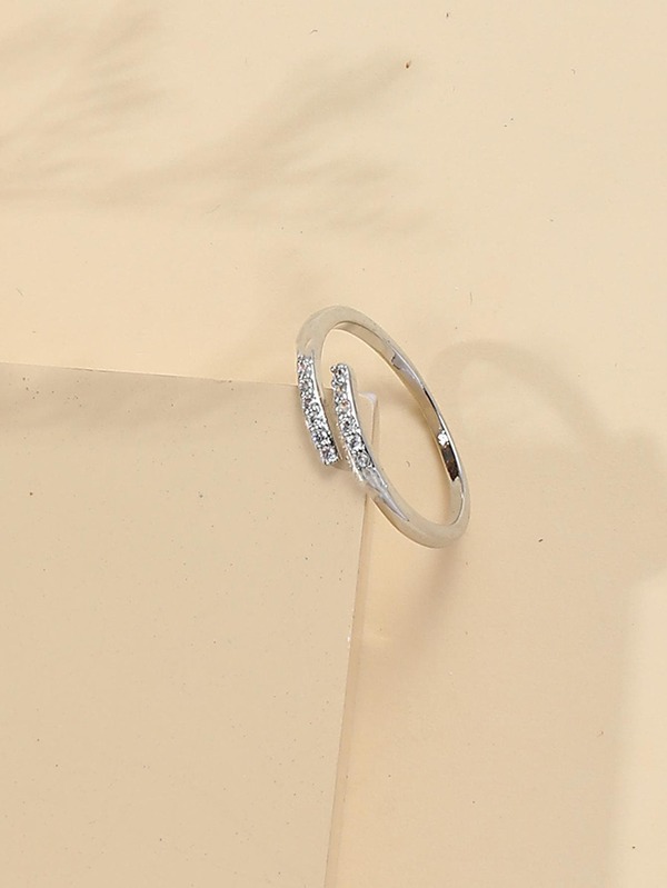 1pc Stainless Steel Fashion Minimalist Cz-Encrusted Toe Ring Silver-Color Ring For Women