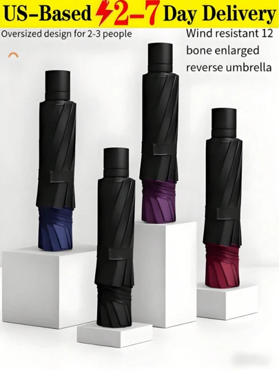 [Delivery Within 2-7 Days In The United States] 1 Oversized Reinforced 12-Rib Windproof Umbrella - Manual Open/Close, Waterproof & Tear-Resistant, Steel Frame Construction - Sleek Minimalist Business Style, Reinforced Foldable Travel Umbrella, Ideal For Men & Women For Summer Sun Protection, Beach Use, And Travel. Dual-Purpose For Sun And Rain, Reinforced Canopy And Thickened Ribs Withstand Strong Winds. Twelve-Rib Manual Black Folding Umbrella. Oversized, Reinforced, And Thickened Sun Umbrella For Heavy Rain, Sun Protection, And UV Defense. Effective Waterproofing With A Large Coverage Area For Comprehensive Sun Protection. 12-Rib Wind-Resistant Design For Both Sun And Rain.