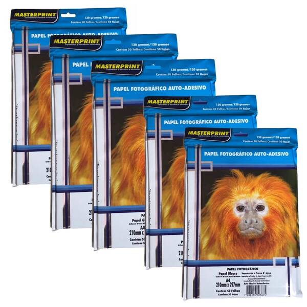 Papel Fotográfico Adesivo A4 130g Com 50/ 100/ 150/ 200 ou 250 Folhas MASTERPRINT