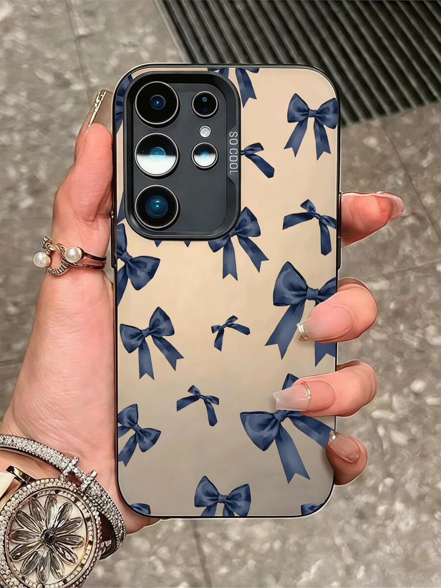 蝴蝶结图案时尚海军蓝蝴蝶结哑光软防滑防摔IMD手机壳，兼容苹果及其他手机 - 彩色 - 查看 1