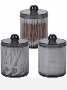 10oz transparente Kunststoff Organizer Gläser Set, geeignet zum Aufbewahren von Reinigungstupfern, runden Pads, Zahnseide - klare Kunststoffbehälter für Badezimmer, Waschtisch, Make-up Aufbewahrung, Schwarz - Schwarz - Übersicht 13