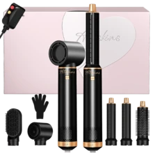 ATOPSKINS Herramienta de peinado multifuncional 5 en 1 (cepillo de aire caliente + rizador automático) | 5 cabezales reemplazables + 3 ajustes de temperatura | Rizado automático, crea rizos/ondas/lisos de nivel de salón | Volumiza el flequillo, aumenta el volumen de la raíz, adiós al frizz | Peinado personalizable, crea capas/rizos hacia adentro | Apto para todo tipo de cabello - Tipo de Enchufe A USA (110-127V) - Ver 10