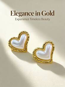 Bohemian Flowing Heart-Shaped Pearl Earrings - Golden Heart Earrings With Bubble-Shaped Hearts - Heart Design - Ladies Heart-Shaped Earrings, Fashion Jewelry(1/3pairs) - Multicolor - View 8