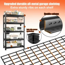 5-Layer Metal Storage Rack, Adjustable Height Storage Rack, 2000 Pound Load, Suitable For Garages, Kitchens, Supermarkets, Storage Rooms, And Gyms. Black, Requires Assembly - Black - View 6