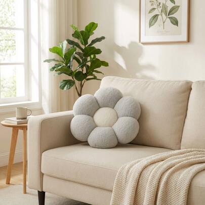 Daisy Flower Shaped Ultra Soft Plush Seat Cushion / Floor Pillow - 45x45 Cm - Made In Turkey