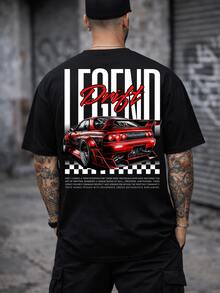 Premium Cotton Oversized Streetwear T-Shirt - Legend Drift - 黑色 - 查看 1