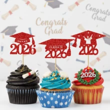 12个2025毕业主题纸杯蛋糕装饰插牌，闪光2025毕业帽纸杯蛋糕插签，2025毕业主题派对蛋糕装饰 - 彩色 - 查看 5