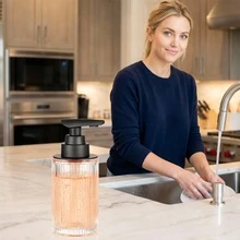 12盎司非接触式自动玻璃皂液器，C型充电，哑光黑色泵头，适用于厨房和浴室 - 均碼 - 查看 5