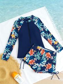 Traje De Baño De Protección Solar Con Volantes Para Mujer - Azul menta - Ver 5