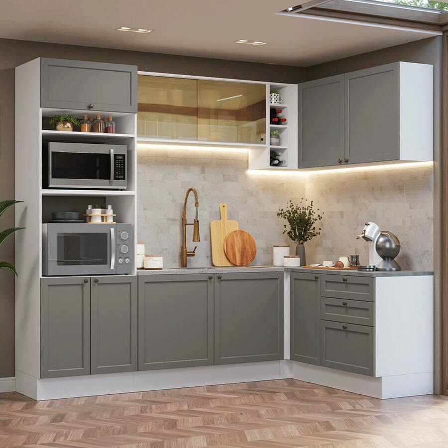 Cocina Integral Completa Modular Madesa Vik 399cm BG 01 - Blanco y Gris - Ver 1