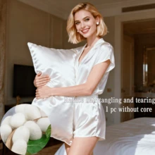 1 buah Sarung Bantal Sutra Mulberry 100% 19mm, Sarung Bantal Sutra Dua Sisi dengan Resleting Tersembunyi, Baik untuk Kulit dan Rambut, Cocok untuk Wanita dan Pria (Isi Bantal Tidak Termasuk) - Putih Krem - View 6