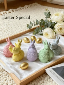 1个可爱兔子硅胶模具，适用于家居装饰、房间装饰、婚礼装饰、复活节装饰、DIY兔子蜡烛、手工环氧树脂石膏模具，女士礼物、复活节礼物 - 白色 - 查看 5