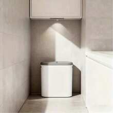 Large Capacity White And Gray Bathroom Bin With Lid And Handle - Stylish Push-Open Design, Perfect For Small Areas - Thùng rác có nắp đậy - Xem 4