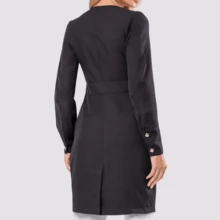 Women's Long Sleeve Button Gabardine Lab Coat Oli - Black - View 3