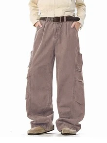 1件宽松褶裥阔腿休闲裤，100%纯棉，解构式宽松版型，春夏款 - 卡其色 - 查看 4