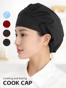 2pcs Solid Color Casual Polyester Chef Hat, Home Daily Spring/Summer Anti-Oil Smoke Dust Baking Work Cap - Red - View 1