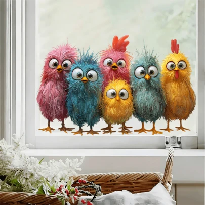 1/2 pezzi Adesivi divertenti per finestre a forma di uccello cartoni animati, decalcomanie per finestre in PVC riutilizzabili a doppia faccia, adatte per camere da letto, soggiorni, bagni e decorazione della casa.