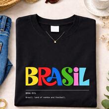 Brazil Women's World Cup T-Shirt, Printed Cotton Blouse - màu đen - Xem 1