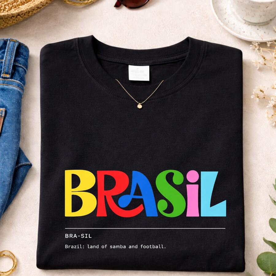 Brazil Women's World Cup T-Shirt, Printed Cotton Blouse - Black - View 1