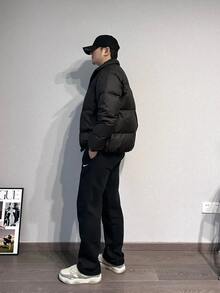 Nike Solid Color Logo Print Thermal-Lined Straight-Leg Knit Sweatpants, Men's, Black - 黑色 - 查看 6
