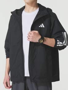 Áo khoác có mũ Adidas ESSENTIALS, áo khoác gió thời trang, đa năng, phong cách công sở thường ngày dành cho nam giới. - màu đen - Xem 2