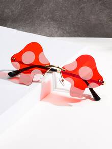 1pc Asymmetrical Mushroom/Flame Handmade Rhinestone Fashion Glasses, Y2K Streetwear Party Decor Rimless For Women, Halloween, Christmas, Dopamine Holiday Party Outfit Accessory - Multicolor - View 1