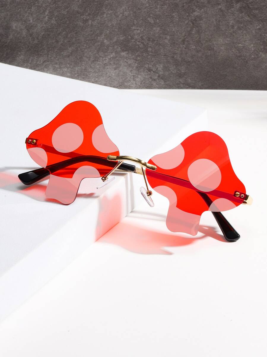 1pc Asymmetrical Mushroom/Flame Handmade Rhinestone Fashion Glasses, Y2K Streetwear Party Decor Rimless For Women, Halloween, Christmas, Dopamine Holiday Party Outfit Accessory - Multicolor - View 1