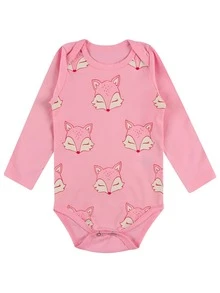 Baby Girl 3-Piece Set In Cotton Suedine, 2 Bodysuits And Pants, Pink, Fox Theme, Superior Comfort - Baby Pink - View 3