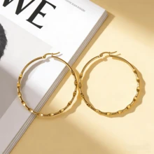 Pendientes de aro lisos de acero inoxidable 304 para mujeres, diseño minimalista y de lujo - Dorado - Ver 8