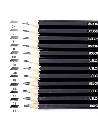 1 Box Of 12 Artist Drawing - Painting Tool Set - 2H-H-F-B-HB-2B-3B-4B-5B-6B-7B-8B Sketch Drawing Pencil Set
