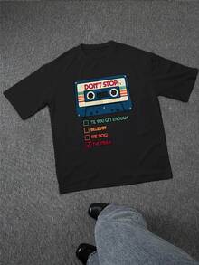 Retro Cassette Tape Graphic Men's Pattern Print Pure Cotton TShirt,Vintage Music Lover Style Tee,Soft & Breathable Fabric,Everyday Casual Wear,Perfect Gift For Him - 黑色 - 查看 2