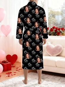 定制男士浴袍，带腰带，可印制趣味照片、宠物肖像，轻盈透气，适合春夏穿着，四季皆宜，可机洗。可个性化定制人物或宠物肖像，是送给家人、朋友、周年纪念日、生日、情人节、卧室装饰、情侣、男友的理想礼物。 - 黑色 - 查看 6